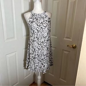MSK Oscar Halter Style Floral Grey White Sequin Ruffle Dress Size Small